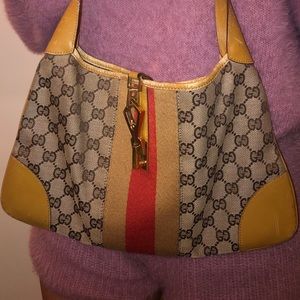 Gucci Monogram Jackie O Bag with Red Stripe